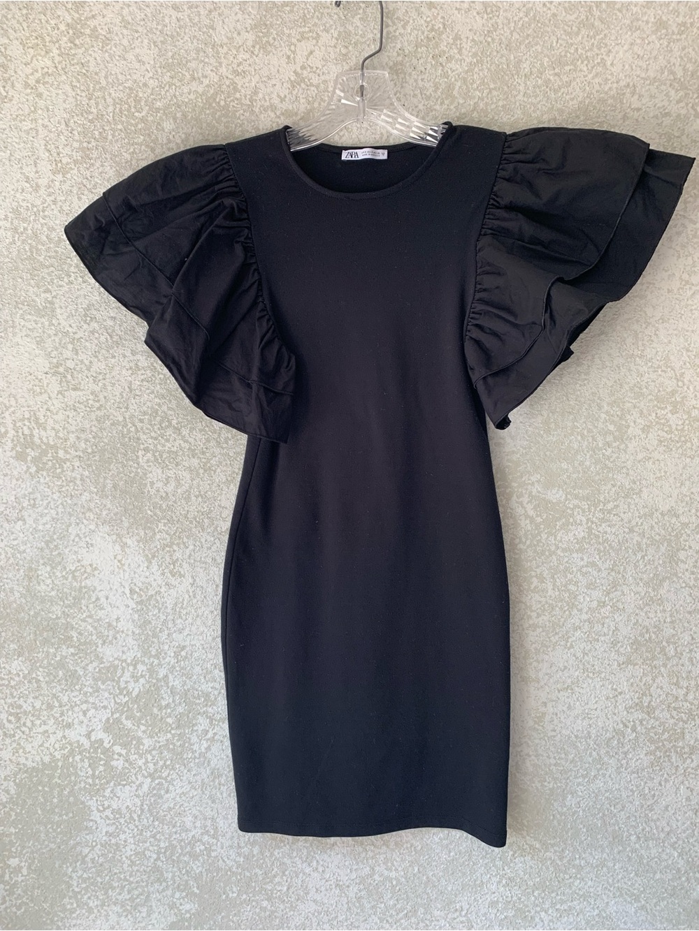 Zara Black Flutter Sleeve Mini Dress Small